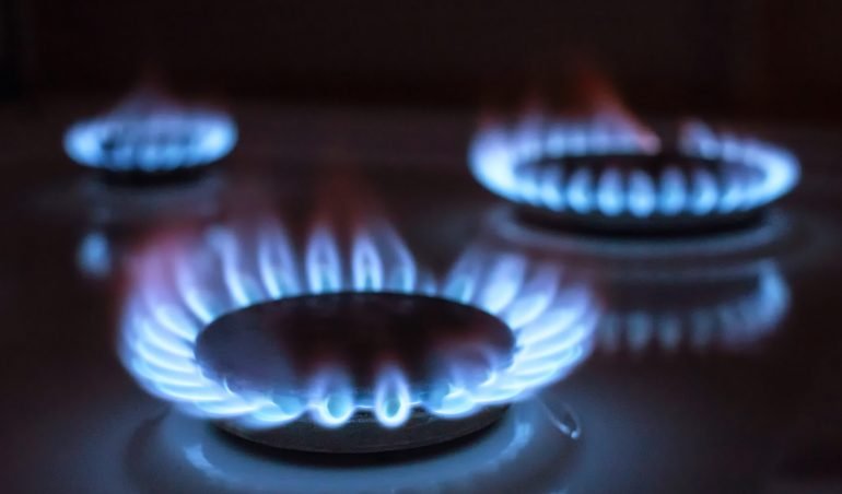 blue gas flame, selective focus